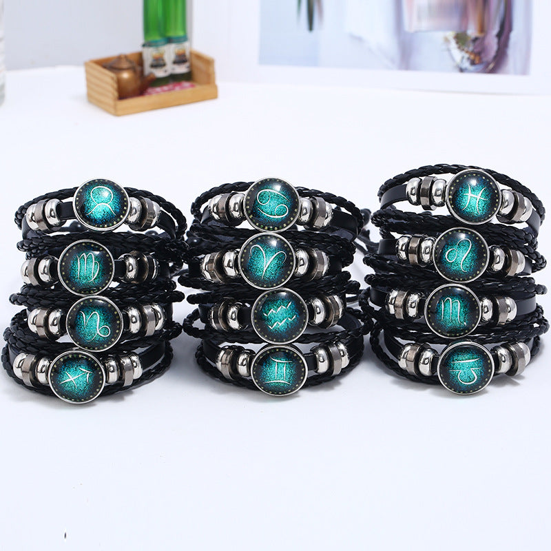 Wholesale 12 Constellations Vintage Weave Sky Leather Bracelet